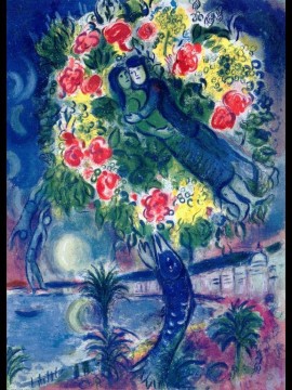 Marc Chagall Painting - Pareja y Pez contemporáneo Marc Chagall